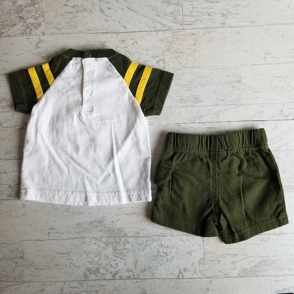 Born to Explore Carter's 3 mo olive green and yellow short/shirt set - Picture 4 of 16